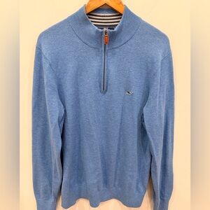 Vineyard Vines 1/4 Zip Sweater Mens Medium Blue‎ Cotton Pullover Whale Log